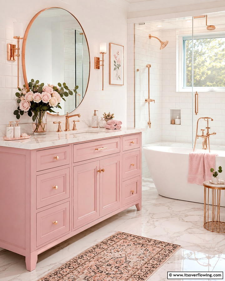 Soft Blush Charm - 25 Bathroom Cabinet Color Ideas for a Fresh Look