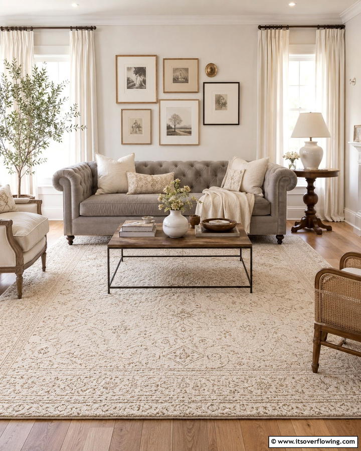 Soft Cream Rug for a Timeless Appeal - 20 Perfect Rug Colors to Pair with a Grey Couch for Any Room