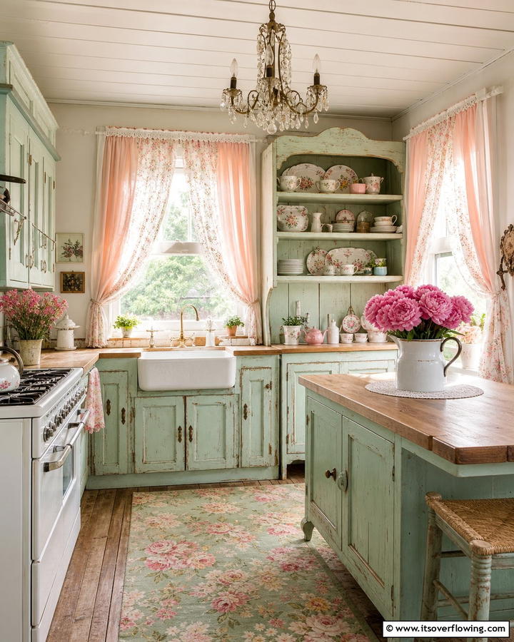 Soft Curtain Panels - 20 Shabby Chic Kitchen Ideas for a Vintage Look