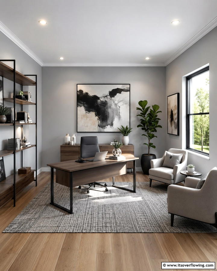Soft Gray Sophistication - 30 Home Office Paint Colors- Boost Productivity & Style