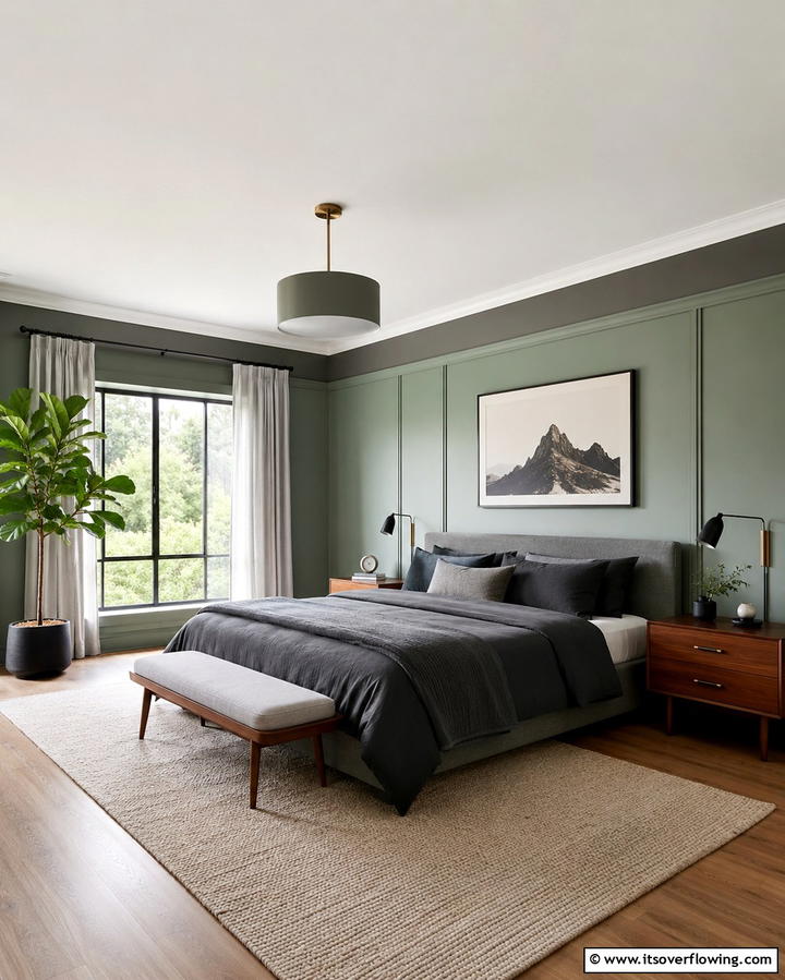 Soft Green Walls with Grey Accents - 25 Modern Green and Grey Bedroom Design Ideas