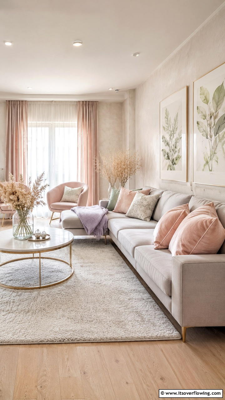 Soft Greige and Pastel Harmony - 30 Greige Living Room Ideas for Neutral & Warm Modern Spaces
