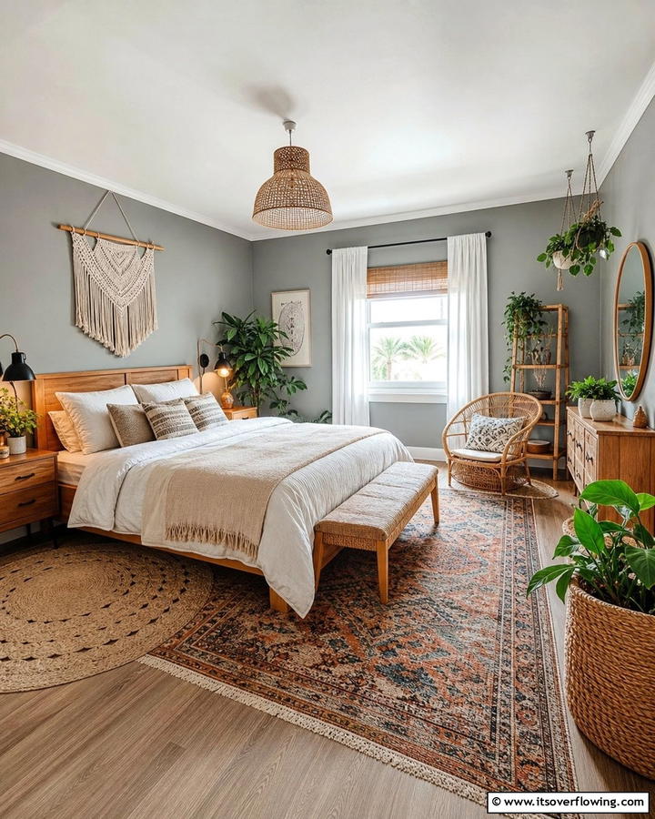Soft Grey Walls for a Neutral Base - 20 Grey Boho Bedroom Ideas for a Cozy Vibe