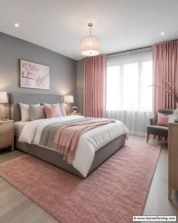 Soft Grey Walls with Pink AccentsExact - 25 Pink and Grey Bedroom Ideas for a Serene Space