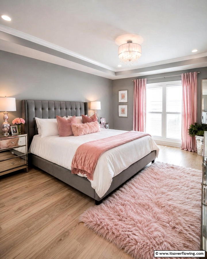 Soft Grey Walls with Pink AccentsOne - 25 Pink and Grey Bedroom Ideas for a Serene Space