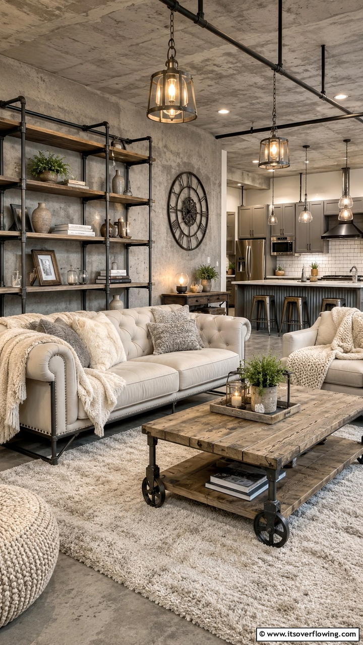 Soft Industrial Charm - 30 Grey and Cream Living Room Ideas- Neutral Elegance