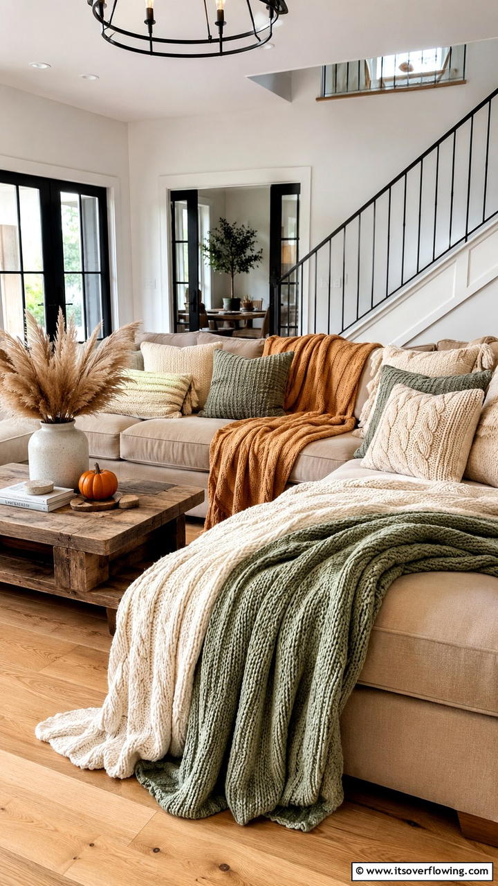 Soft Knit Blankets - 30 Cozy Fall Living Room Ideas to Embrace Autumn Vibes