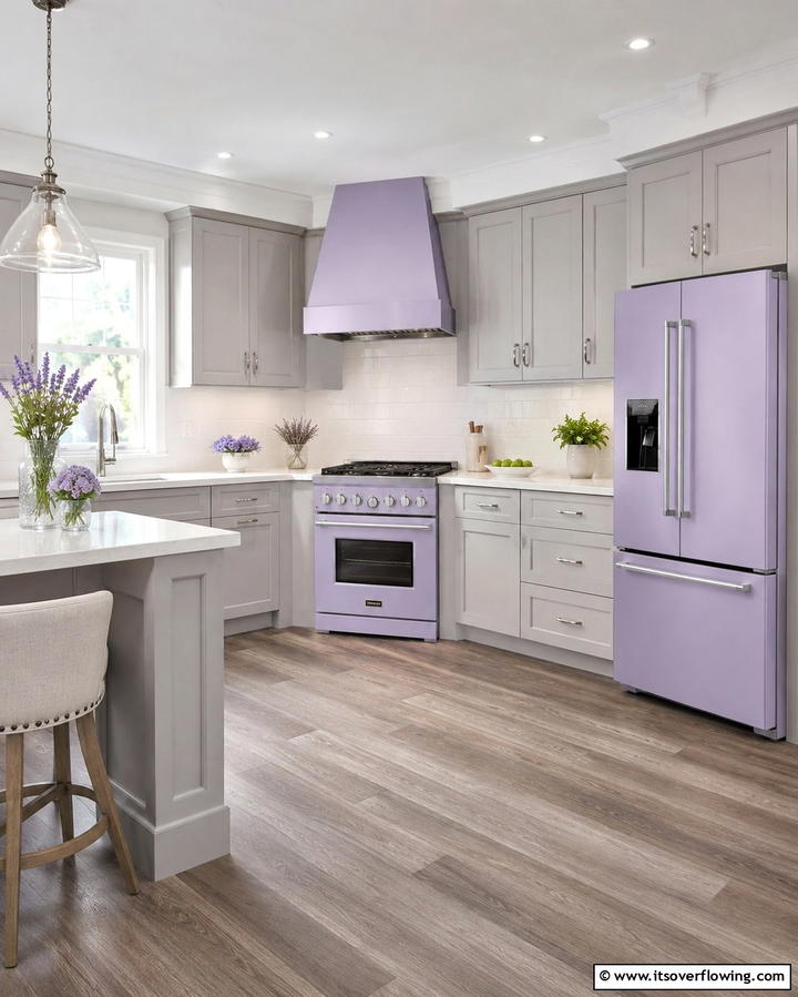 Soft Lavender Appliances for Subtle Elegance - 25 Stylish Kitchen With Colored Appliances Ideas