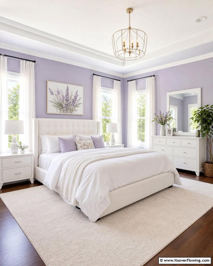 Soft Lavender Walls and White Furniture - 17 Purple Bedroom Ideas for Dreamy and Creative Spaces