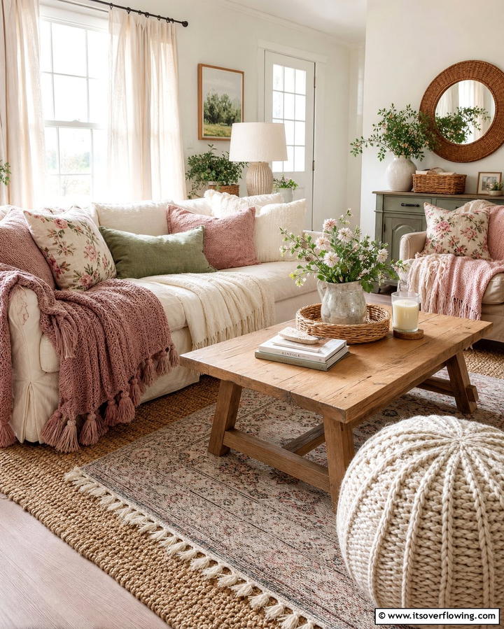 Soft Layered Textiles - 25 Cottage Decorating Ideas- Charming & Timeless Designs