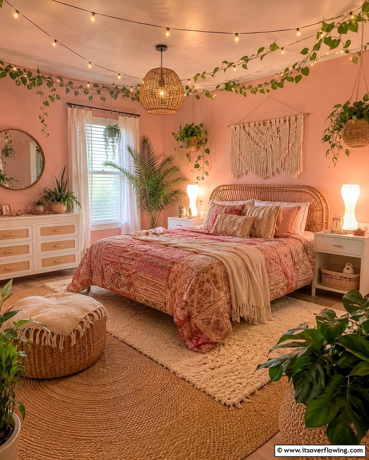 Soft Lighting for Dreamy Ambiance - 30 Pink Boho Bedroom Ideas for a Chic and Cozy Retreat