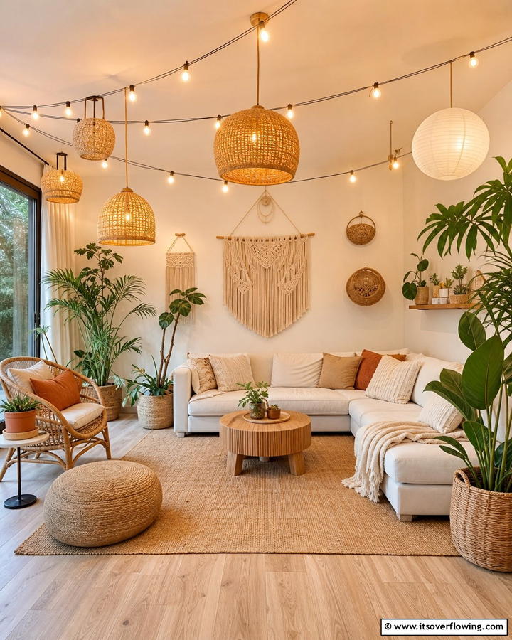 Soft Lighting for a Dreamy Atmosphere - 20 Neutral Boho Living Room Ideas for a Relaxing Vibe