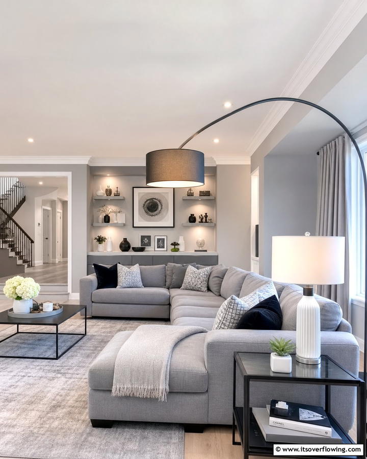 Soft Lighting in a Gray Setting - 21 Gray Living Room Ideas to Elevate Neutral Decor