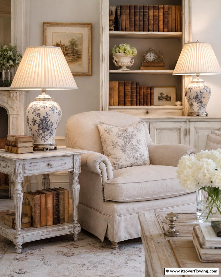Soft Lighting with Lamps - 25 Shabby-Chic Style Living Room Ideas for a Vintage Look