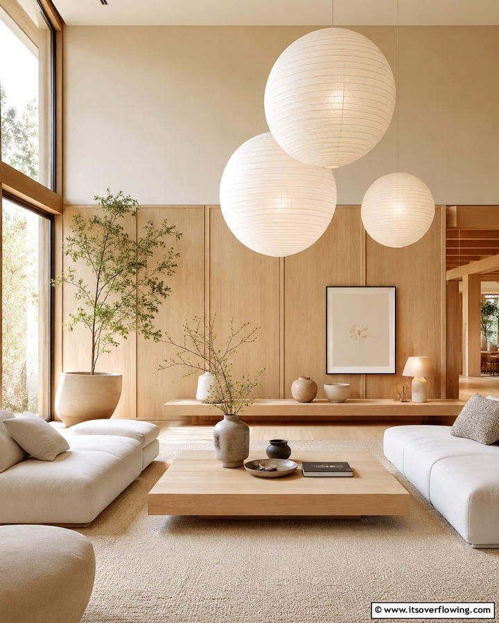 Soft Lighting with Paper Lanterns - 25 Japandi Living Room Ideas for Minimalist Elegance