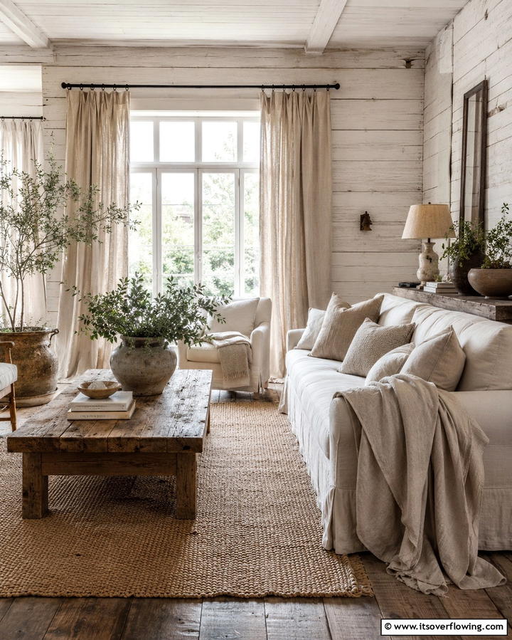 Soft Linen Texture Layers - 30 Small Rustic Living Room Ideas for Cozy Charm