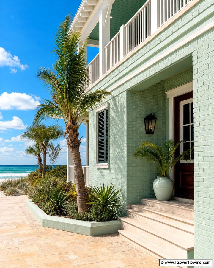 Soft Mint Green Brick for a Coastal Vibe - 30 Green Brick Exterior Home Design Ideas for Modern Houses