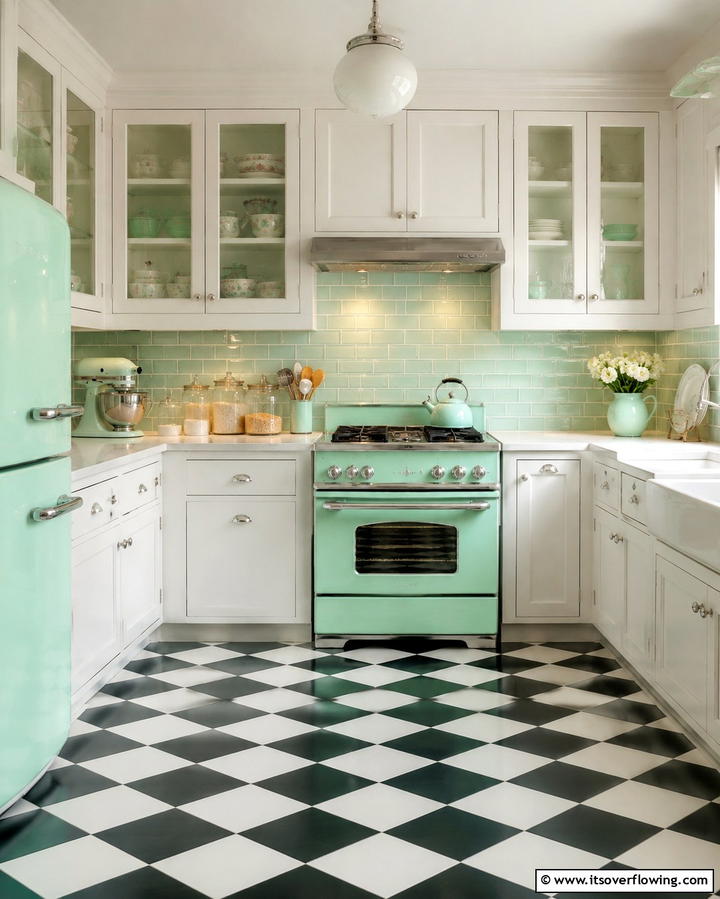 Soft Mint Green for Vintage Vibes - 25 Chic Kitchen With Green Backsplash Ideas