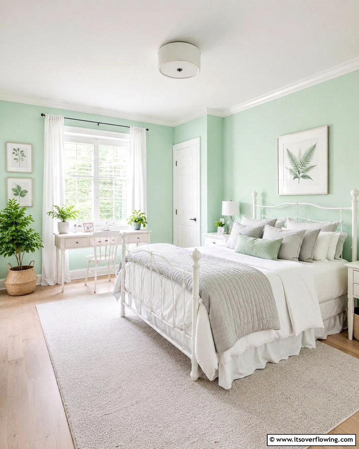 Soft Mint Walls - 30 Green Bedroom Decor Ideas for Calming Retreats