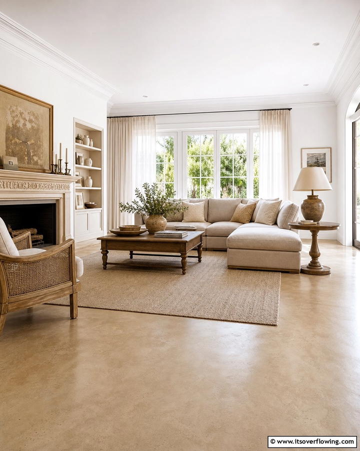 Soft Neutral Beige Tones - 20 Indoor Concrete Floor Paint Ideas for a Modern Look