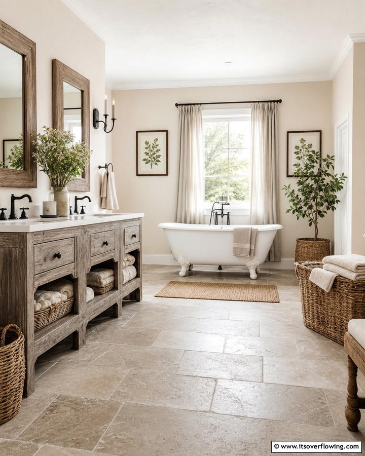 Soft Neutral Palettes - 21 Country Bathroom Ideas with Vintage Farmhouse Charm