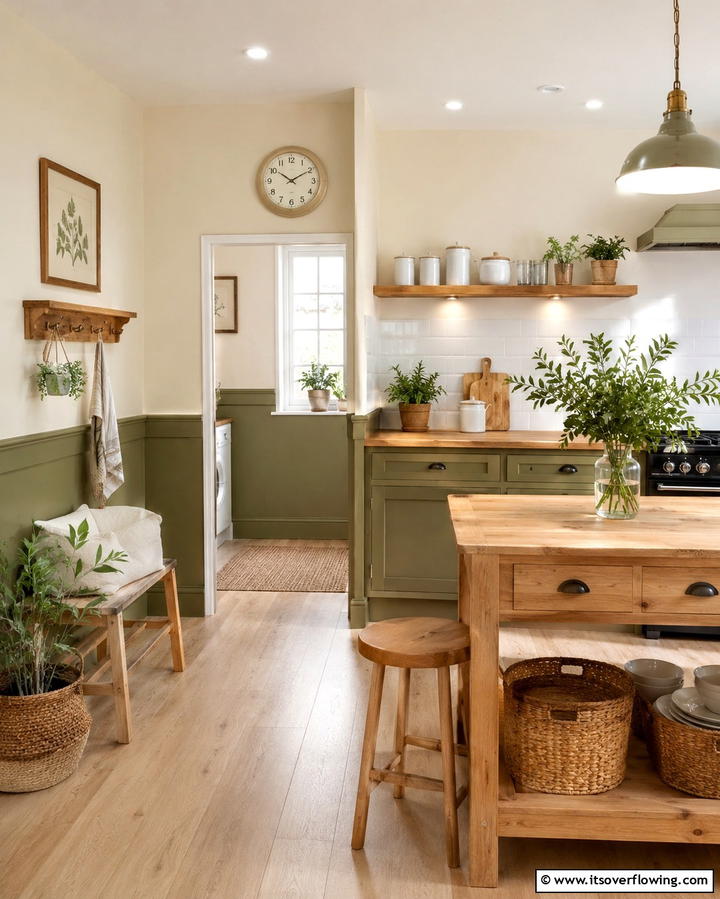 Soft Olive Green and Warm Cream - 30 Two-Tone Wall Paint Ideas to Elevate Your Interior Design