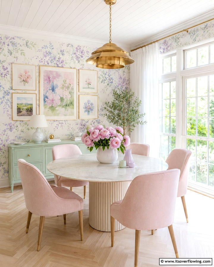 Soft Pastel Ambience Dining - 30 Sunroom Dining Room Ideas for Bright and Airy Meals