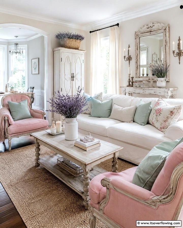 Soft Pastel Color Palette - 25 Shabby-Chic Style Living Room Ideas for a Vintage Look