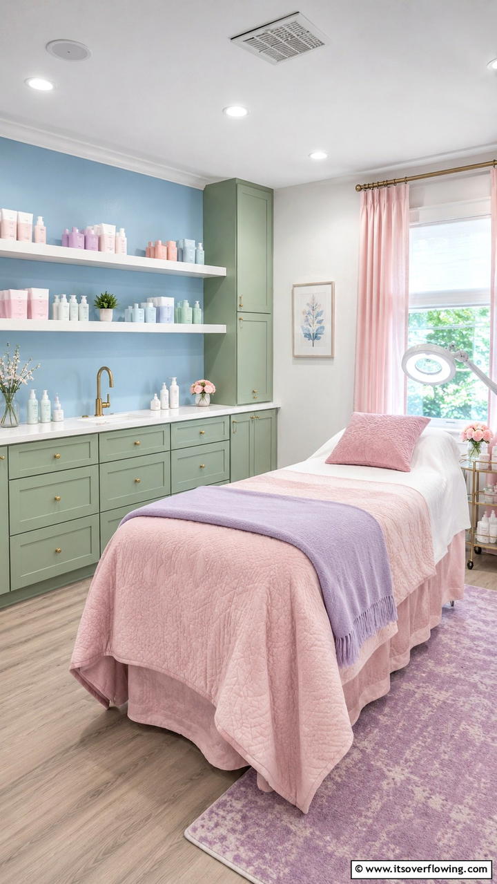 Soft Pastel Facial Room - 30 Facial Room Ideas for At-Home Skincare Sanctuaries