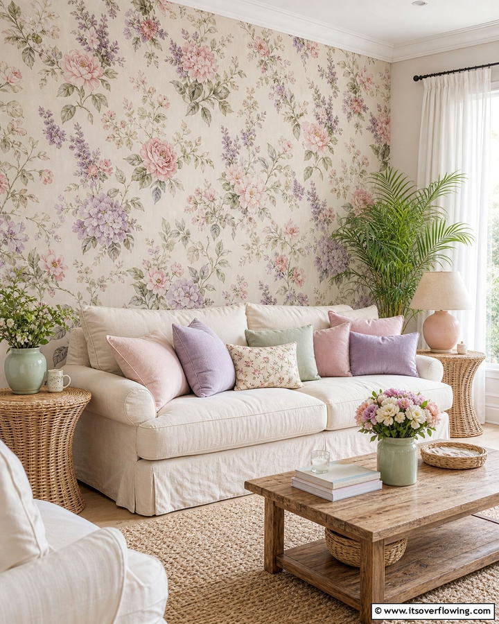 Soft Pastel Florals - 21 Living Room Wallpaper Ideas to Refresh Your Decor