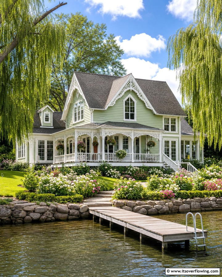Soft Pastel Green Serenity - 30 Lake House Exterior Color Ideas Inspired by Nature