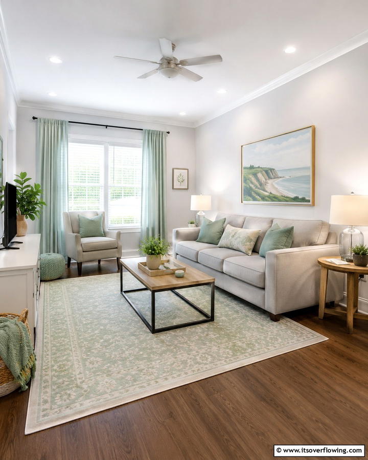 Soft Pastel Green and Light Grey - 25 Green and Grey Living Room Ideas for Modern Homes
