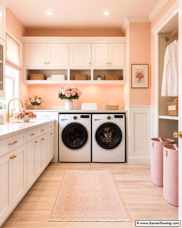 Soft Pastel Peach - 30 Laundry Room Paint Ideas to Brighten Chore Time