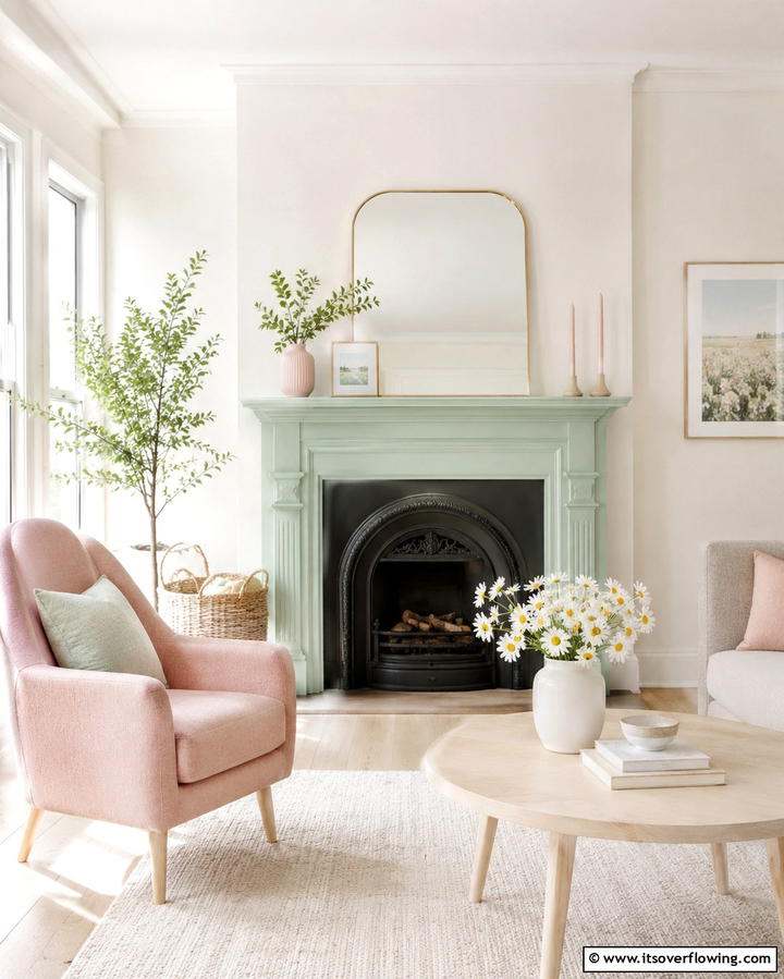 Soft Pastel Revival - 30 Fireplace Paint Color Ideas for a Fresh Update