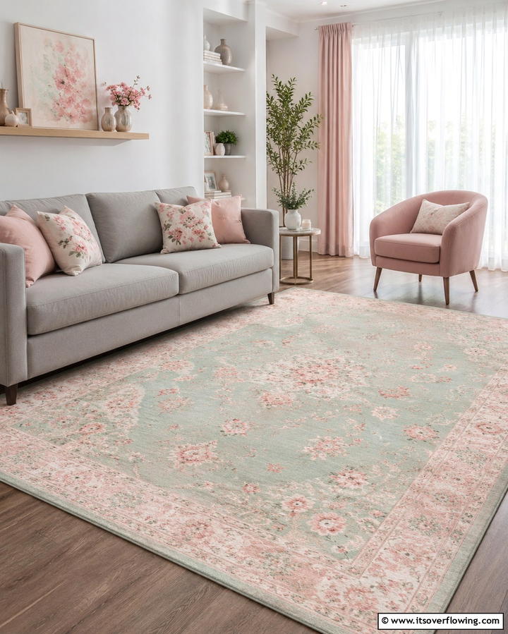 Soft Pastel Rug for a Subtle Pop of Color - 20 Perfect Rug Colors to Pair with a Grey Couch for Any Room