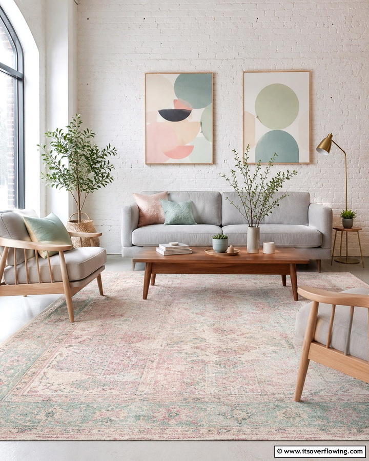 Soft Pastel Rugs for Subtle Sophistication - 30 Living Room Rug Ideas to Define Your Space Stylishly