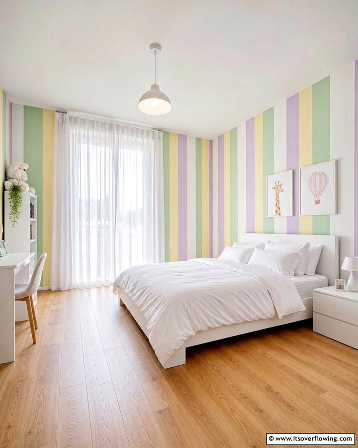Soft Pastel Stripes - 20 Pastel Bedroom Ideas for a Soft and Serene Space