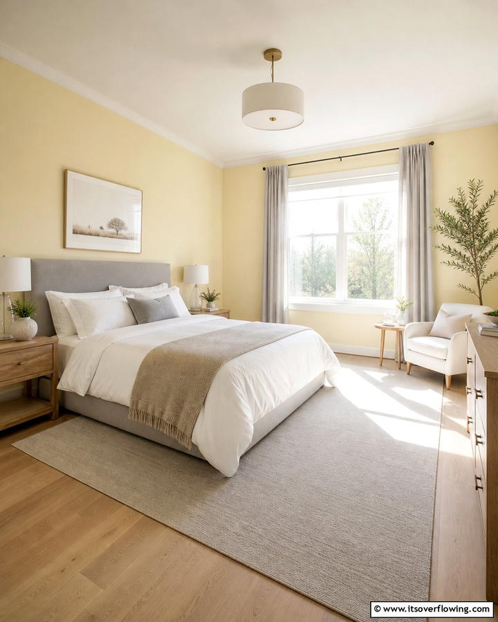 Soft Pastel Tones - 25 Yellow and Grey Bedroom Ideas for a Chic Look