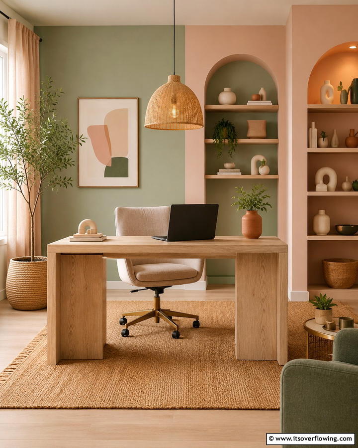 Soft Pastels and Earthy Tones Study - 30 Bohemian Home Office Ideas for Eclectic Workspace Vibes
