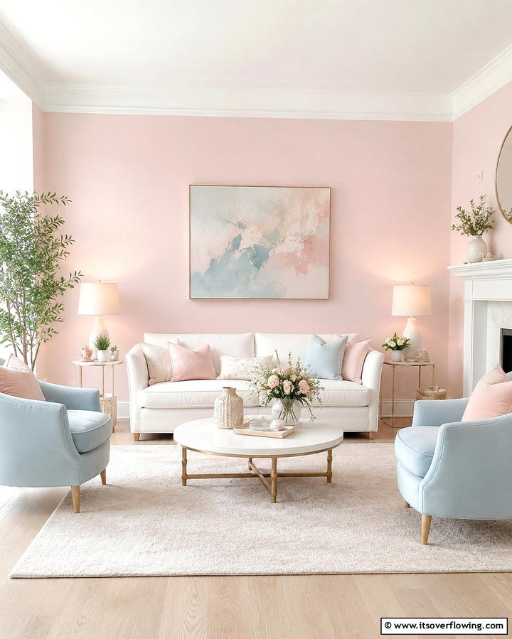 Soft Pastels for a Calming Ambiance - 25 Pink and Blue Living Room Ideas for a Vibrant Space