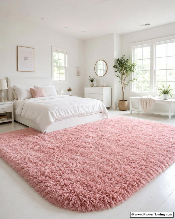 Soft Pink Rugs for Added Warmth - 25 Pink and White Bedroom Ideas for a Fresh and Airy Look