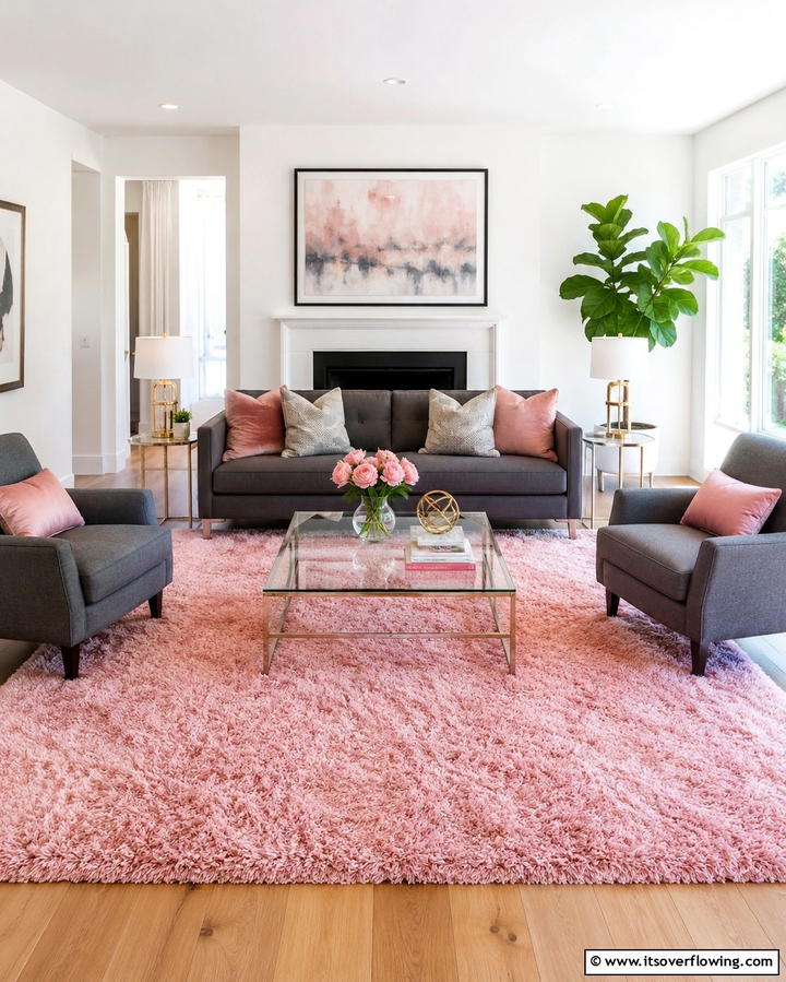 Soft Pink Rugs for Warmth and Texture - 30 Pink Living Room Ideas for Soft and Inviting Spaces