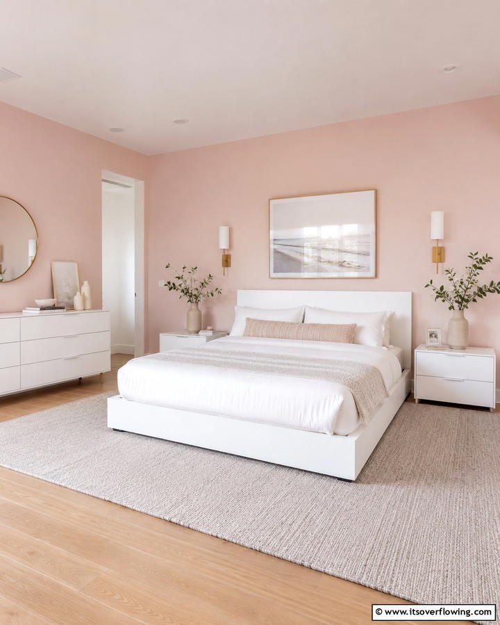 Soft Pink Walls with White Furniture - 25 Pink and White Bedroom Ideas for a Fresh and Airy Look
