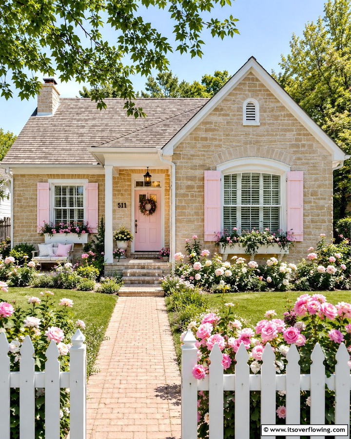 Soft Pink and White - 30 Warm Blonde Brick House Color Schemes for Modern Homes