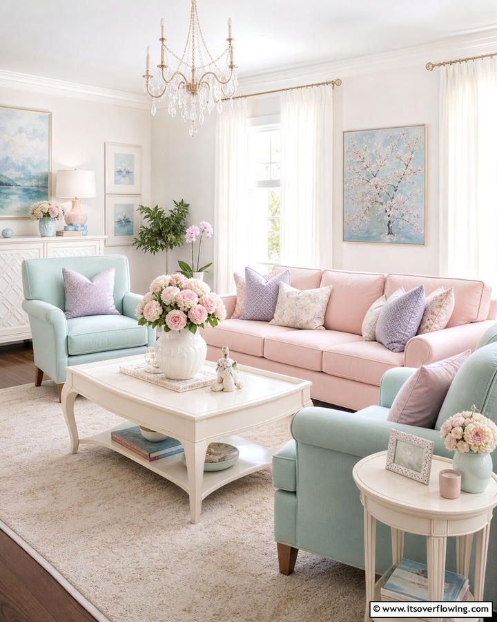 Soft Pink with Pastel Layers - 20 Pink Couch Living Room Ideas for a Bold Statement