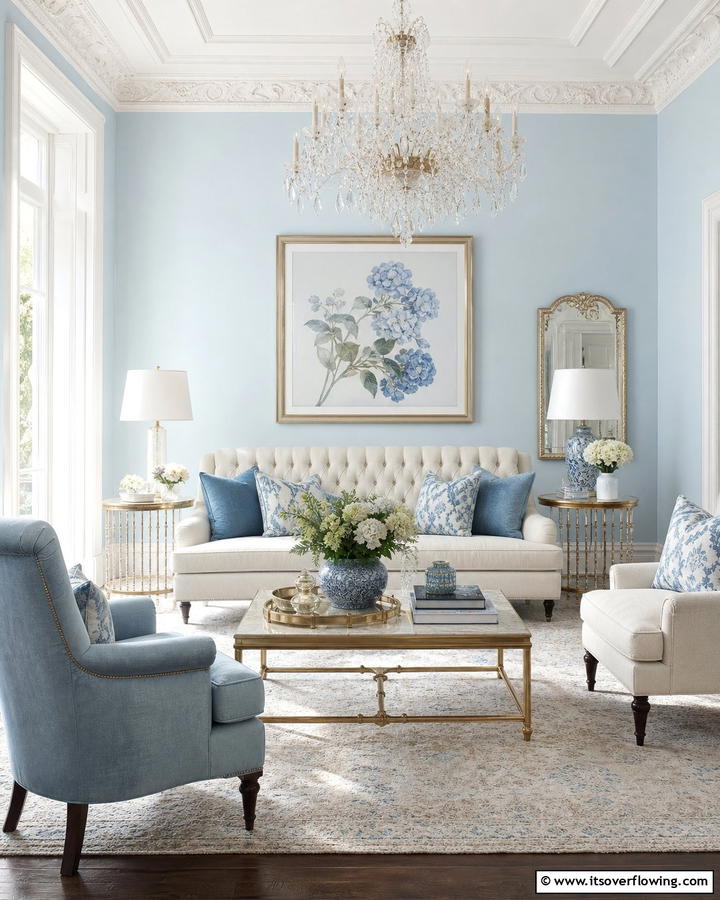 Soft Powder Blue Elegance - 21 Refreshing Blue Living Room Ideas for Vibrant Spaces
