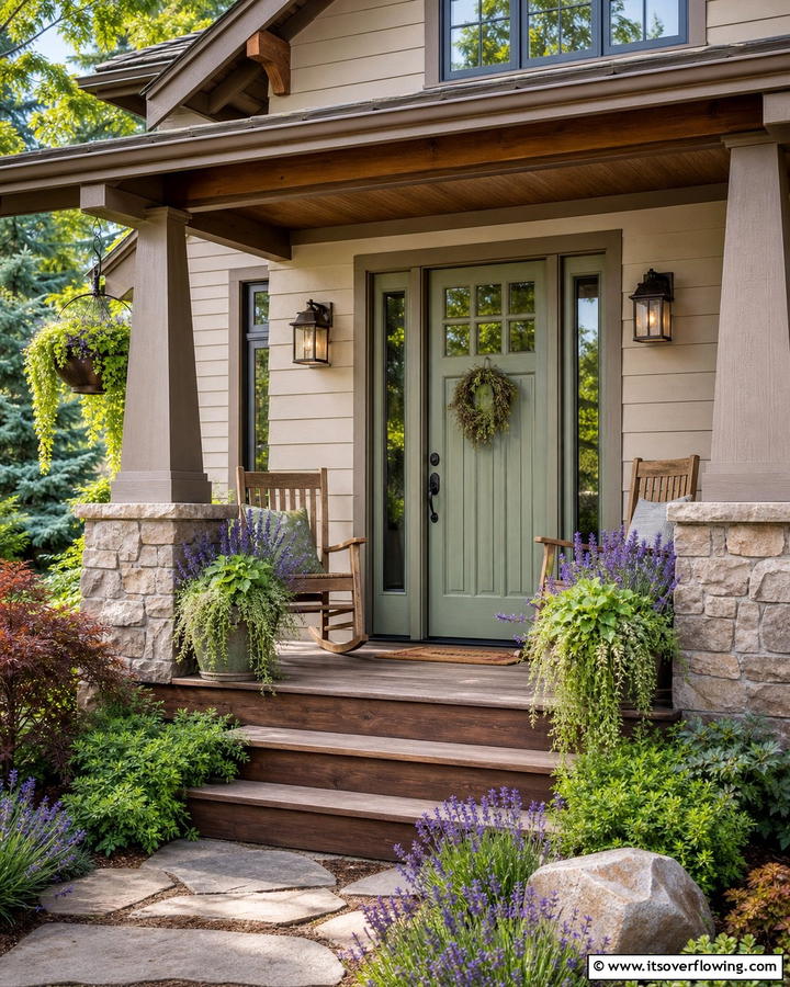 Soft Sage Green - 20 Cedar Front Door Colors Ideas- Warm & Inviting