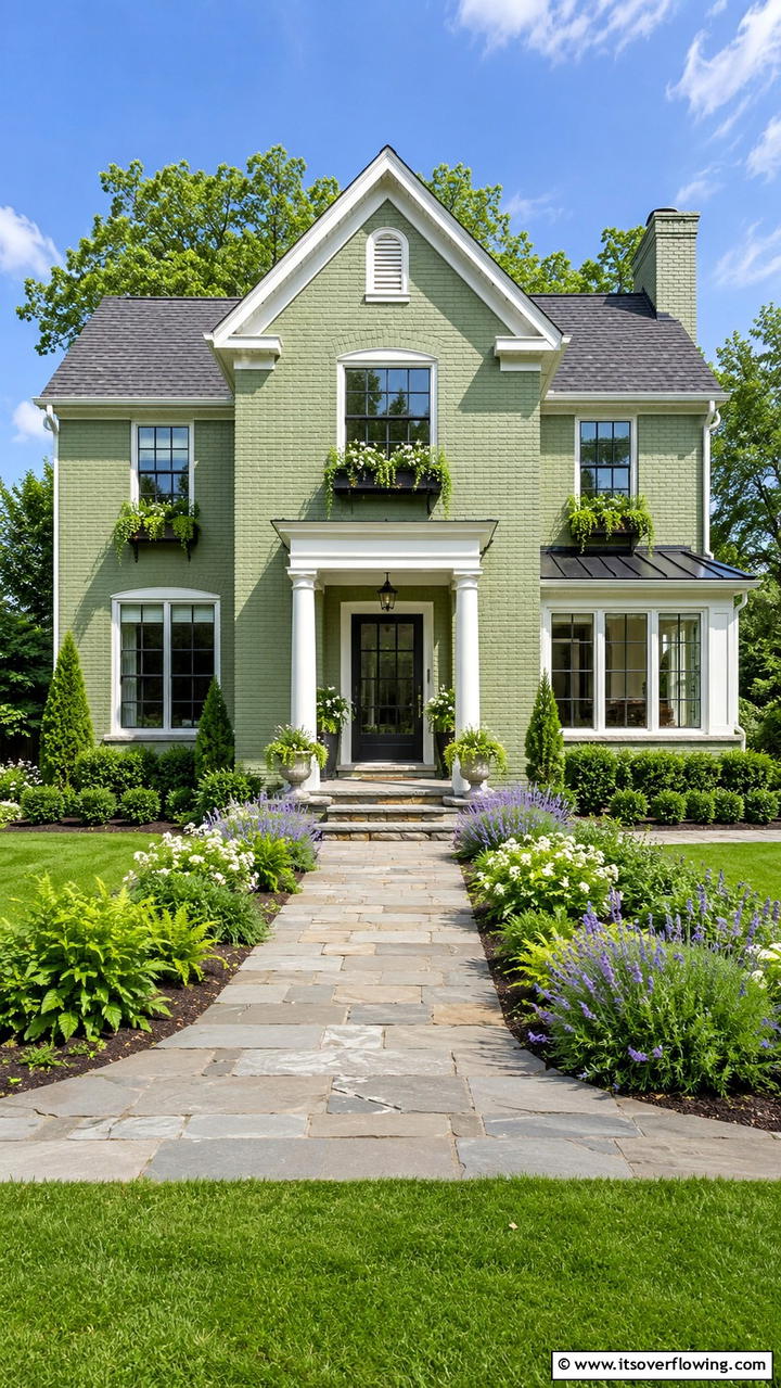 Soft Sage Serenity - 30 Exterior Brick Paint Color Ideas for Curb Appeal