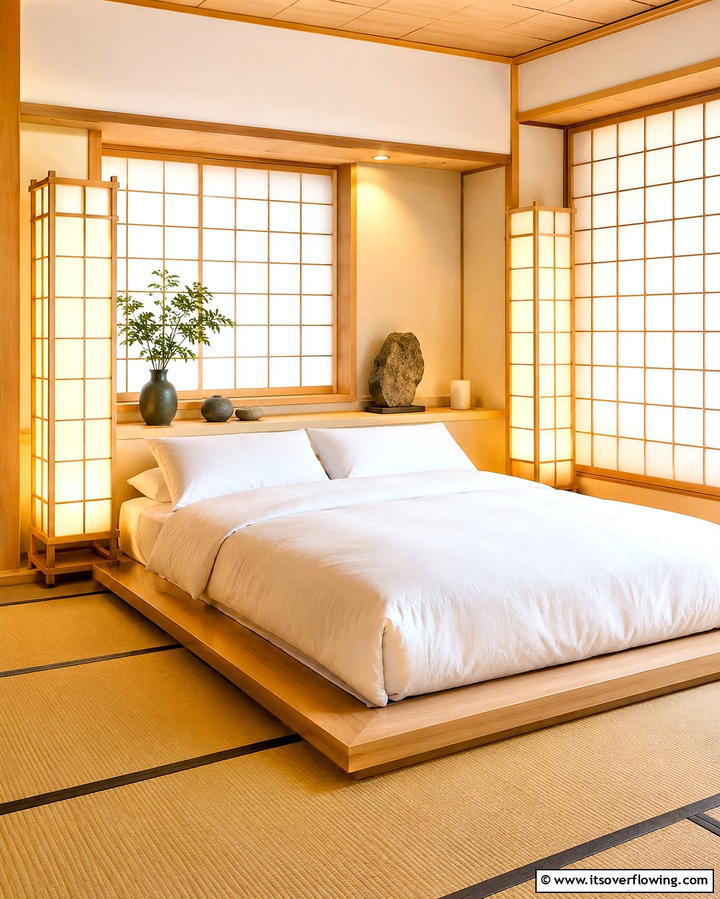 Soft Shoji Lighting - 25 Serene Asian Bedroom Ideas for a Peaceful Space