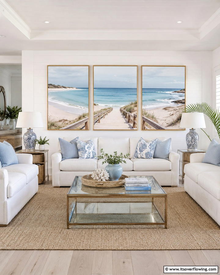 Soft Throw Blankets - 30 Hamptons Living Room Ideas for Coastal-Inspired Elegance